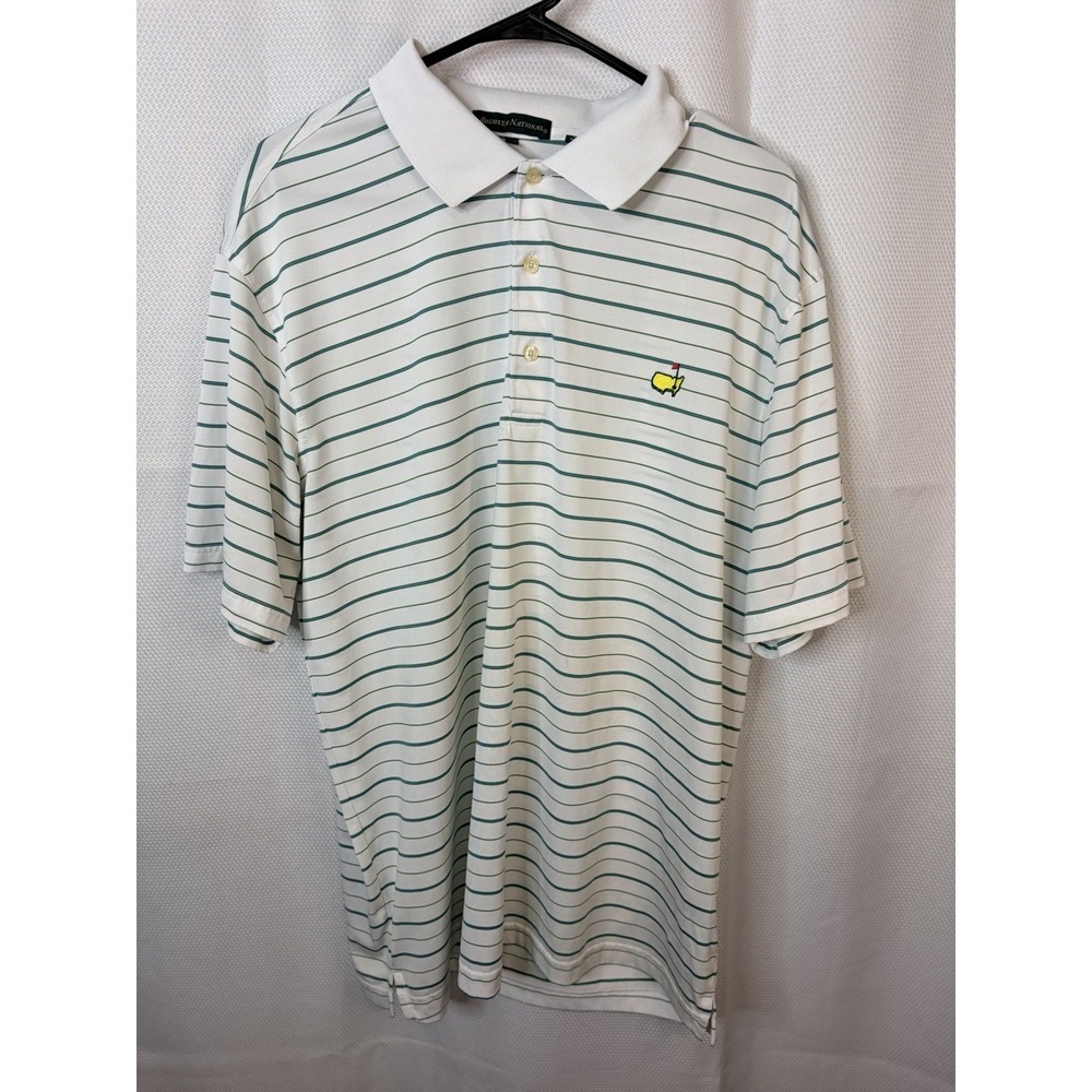Masters Classics Shirt Men's White Striped Golf Short Sleeve Size XL
